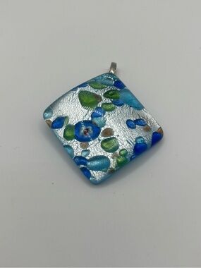 Silver Blue Green Dichroic Glass Pendant